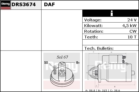 DELCO REMY Starter DRS3686